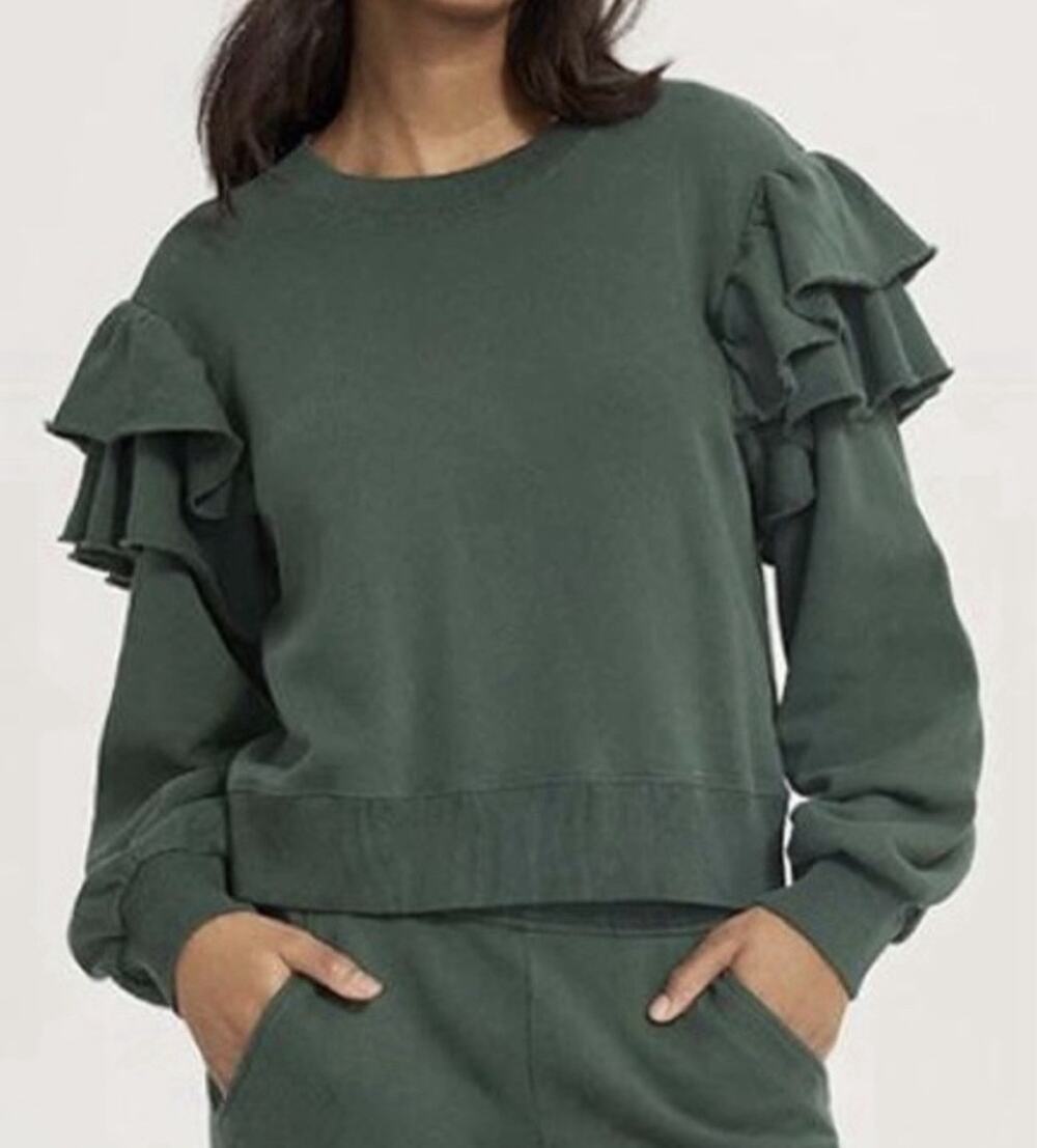Something Navy Dark Green Ruffle Sweatshirt M NWT